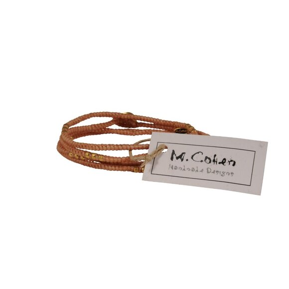 M Cohen Beaded Cord Convertible Wrap Bracelet Tan Brown .925 Gold Necklace - Picture 3 of 6